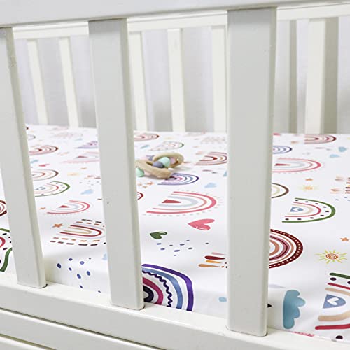 Rainbow World Crib Sheet Set Jersey Cotton, Fitted Cotton Baby & Toddler Universal Crib Sheets , Rainbow World