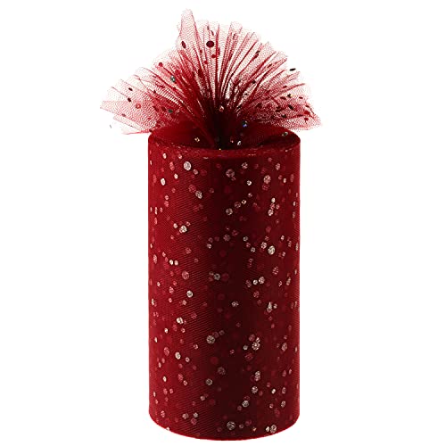 Glitter Tulle Rolls, 6” by 50 Yards (150FT) Sequin Tulle Netting Fabric Tulle for Tutu Skirts Sewing Birthday Wedding Party Decoration (Burgundy)