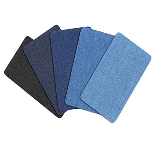 Jeans Denim Patches, 10X6Inch Denim Patches for Jeans, Strongest Glue Denim Iron-on Jean Patches for Inside Jeans and Clothing Repair, 5 Colors（Dark Blue, Sky Blue, Black, Light Blue, Royal Blue）