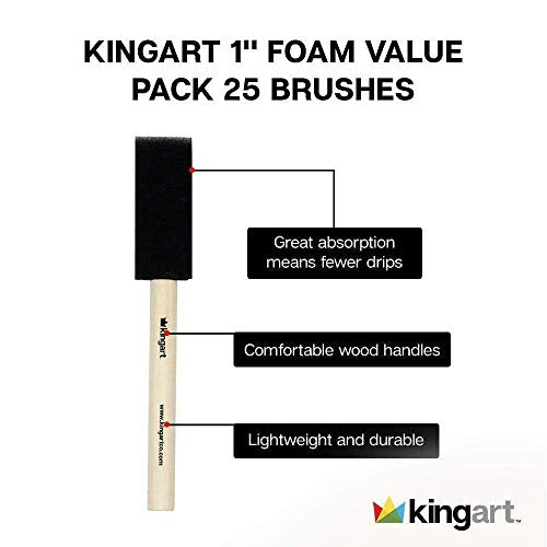 KINGART 1" Foam Brush Value Pack - Set of 25, Black