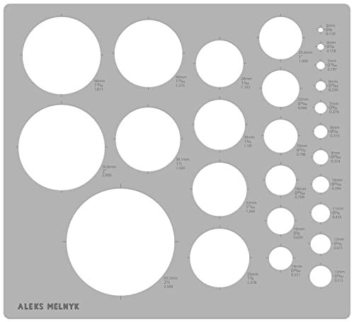 Aleks Melnyk #200 Metal Circle Template metric, Jewelry Round Stencil, Geometric Ruler Artist Design Drawing Tool, Lapidary, Cabochons, Circular Stencil for Painting on Wood