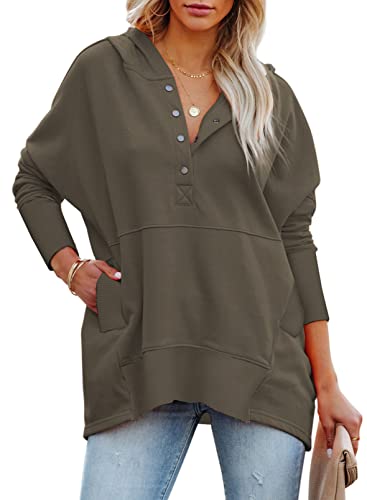 AlvaQ Oversized Sweatshirt for Women Juniors Casual Long Sleeve Half Button Ribbed Pullover Tops With Pockets Fashion 2022 Brown 2X