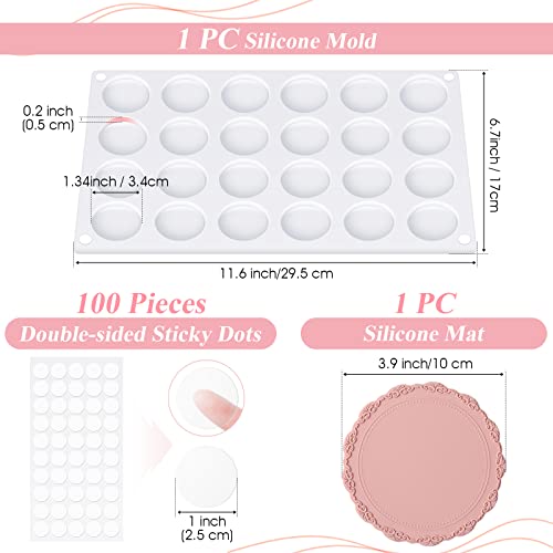 Adhesive Wax Seal Mat 2 Pack Silicone Mat Pad for Wax Seal Stamp 24 Cavity Wax Seal Kit with 100 Pcs Removable Sticky Point Dots Craft Waxing for DIY Craft, Gift Package, Envelop Letter Sealing