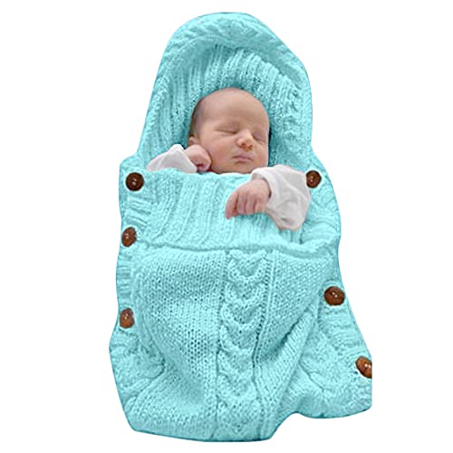 XMWEALTHY Newborn Baby Wrap Swaddle Blanket Knit Sleeping Bag Receiving Blankets Stroller Wrap for Baby(Sky Blue) (0-6 Month)