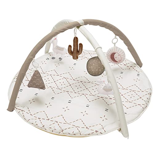 Baby Play Mat, Macrame Activity Gym Stage-Based Sensory and Motor Skill Development Language Discovery Baby Play Gym and Playmats for Newborn with 6 Featured Toys Thicker and Non Slip Mat Khaki