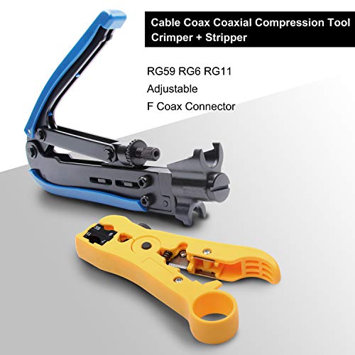 Coax Cable Crimper Kit, Yangoutool Coaxial Compression Tool, Adjustable RG6 RG11 RG59 75-5 75-7 Coaxial Cable Stripper