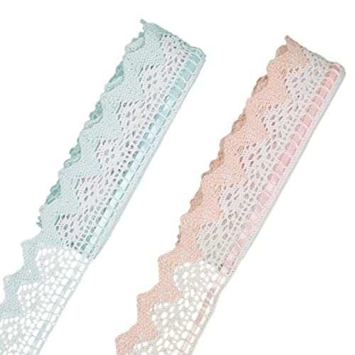 IDONGCAI Lace Ribbon Crochet Knit lace Trim by The Yard Ribbon Inserted Blue Pink Ribbon Lace Ribbon for Crafts(Pink White 5 Yards+Blue White 5 Yards)