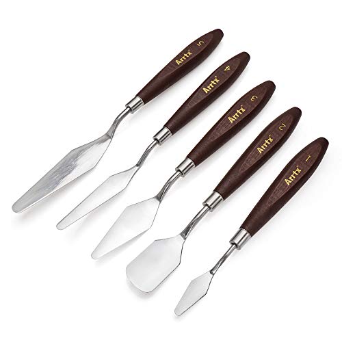 5 Pieces Painting Knives Stainless Steel Spatula Palette Knife Oil Painting Accessories Color Mixing Set for Oil, Canvas, Acrylic Painting-Lightwish