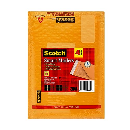 Scotch Plastic Bubble Mailer, 6 in x 9.25 in, Size #0, Yellow, 4/Pack (8913-4)