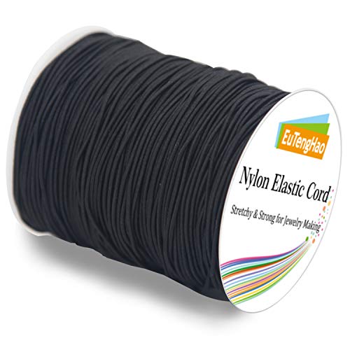 EuTengHao 0.8mm Nylon Elastic Cord for Bracelet Satin Nylon Decorative Cord Nylon Hand Knitting Cord String Beading Thread Bracelet Rope for Necklace Bracelet Jewelry Making (Black,110Yards/0.8mm)