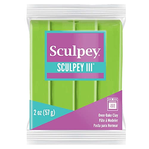 Sculpey III Polymer Oven-Bake Clay, Granny Smith Green, Non Toxic, 2 oz. bar, Great for modeling, sculpting, holiday, DIY, mixed media and school projects.Great for kids & beginners!