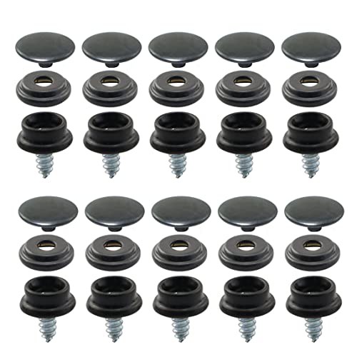 PZRT 10 Sets Canvas Snap Kit Stainless Steel Fastener Screw Snaps Consists of Buttons Sockets and Screw Studs for Leather Jackets Handbags, Black