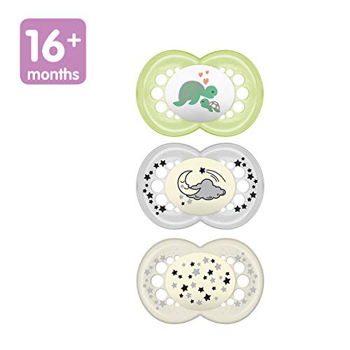 MAM Original Day & Night Baby Pacifier, Nipple Shape Helps Promote Healthy Oral Development, Glows in The Dark, 3 Pack, 16+ Months, Unisex,3 Count (Pack of 1)