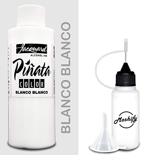 Jacquard Pinata White Alcohol Ink Made in USA - Blanco Blanco Color 4fl oz - Works Great with Resin and Yupo - Pinata Alcohol Inks - White Ink Bundled with Moshify 20 mL Applicator Bottle