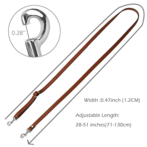 VanEnjoy Adjustable Genuine Leather Crossbody Straps Replacement - Width 1/2“, Length 25”-51” (Brown-Silver Buckles)