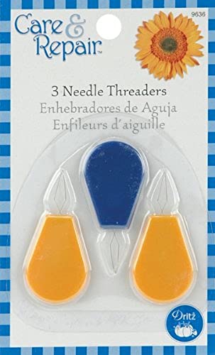 Dritz 9636D Plastic Needle Threaders, 3-Pack, Blue/Yellow