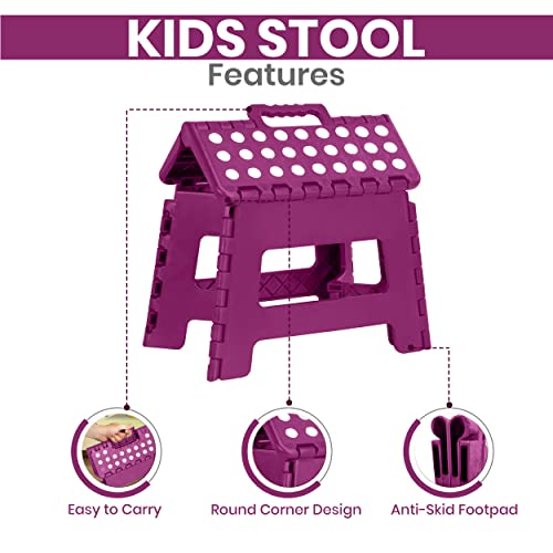 Utopia Home Folding Step Stool - (Pack of 1) Foot Stool 11 Inch Wide & 9 Inch Height - Holds Up to 300 lbs - Lightweight Plastic Foldable Step Stool for Kids, Kitchen, Bathroom & Living Room (Purple)