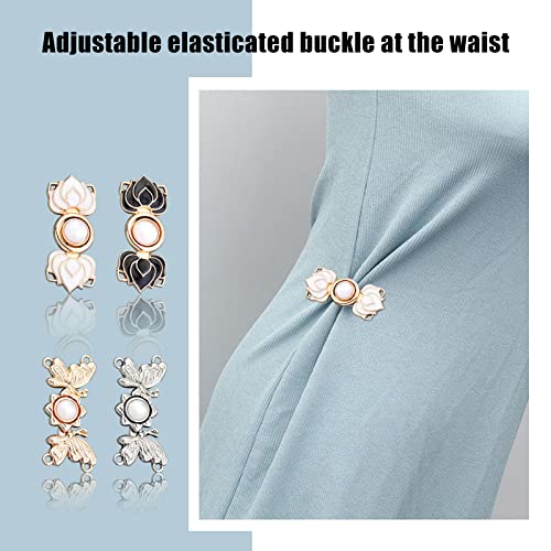 35Pcs Adjustable Waist Buckle Extender, Sewing Flexible Waist Button 7 Styles Metal Pant Waist Tightener Set Fashion Pearl Butterfly Adjuster Buttons DIY Pants Clips for Women Jeans Dress Loose Big