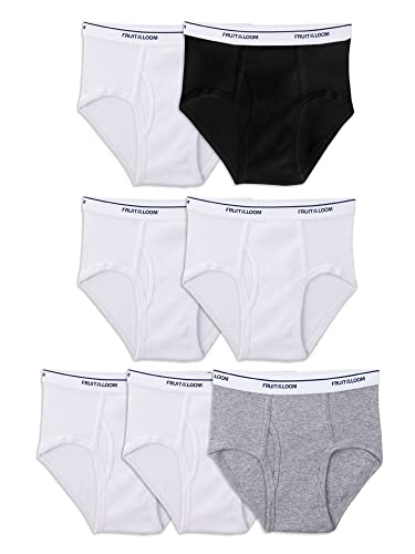 Fruit of the Loom Big Tag Free Cotton Briefs (Assorted Colors), Boys – 7 Pack – Black/White/Grey, X-Small