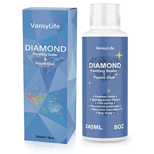 VansyLife 240ML Diamond Painting Sealer with Sponge Head, 5D Diamond Painting Glue and Jigsaw Puzzle Glue for Permanent Hold & Shine Effect (8 OZ)