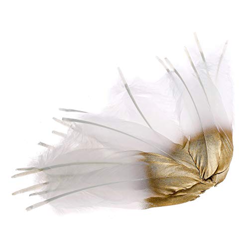50pcs Dipped Gold & Silver Goose Feathers 6-8 inch Natural Feather for a Variety of Crafts and Apparel (Gold&White)