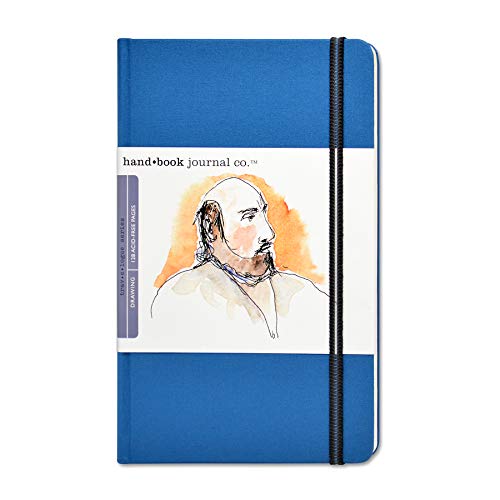 Handbook Journal Co. Artist Canvas Cover Travel Notebook for Drawing and Sketching, Ultramarine Blue, Large Portrait 8.25 x 5.5 Inches, 130 GSM Paper, Hardcover w/ Pocket