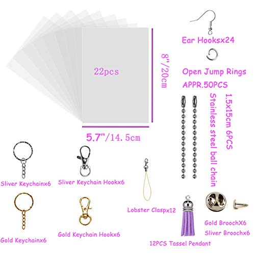 Xmfdty Shrinky Dink,165PCS Shrink Films Paper Kit Include 22PCS Shrink Plastic Sheets with 143PCS Keychain Accessories for Kids DIY Creative Craft