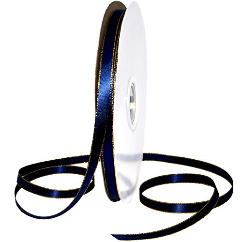 Morex Ribbon Gold Edge Satin Ribbon, 3/8" x 100 Yd, Navy Blue