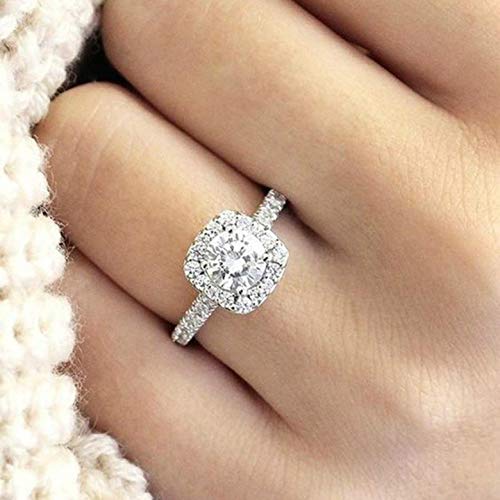 Bicheng 925 Sterling Silver CZ Ring Solitaire Crystal Women's Engagement Rings Cubic Zirconia Promise Rings Anniversary Wedding Bands for Women Girls (6#)