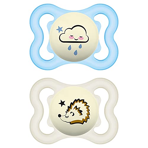 MAM Supreme Night Baby Pacifier, for Sensitive Skin, Patented Nipple, Boy, 0-6 Months (Pack of 2)