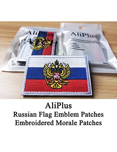 2 PCS AliPlus Russian Flag Emblem Patches Russia Patch Embroidered Morale Patch Applique Fastener Hook and Loop(Emblem)