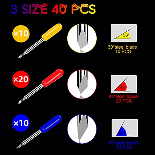 AXOTEY, 40PCS Fine Point Blades, Cutting Blades for Cricut Explore Air/Air 2 Maker Expression, Including 10PCS 30°Shallow Replacement Blades, 20PCS 45°Standard Blades and 10PCS 60°deep Cutting Blades