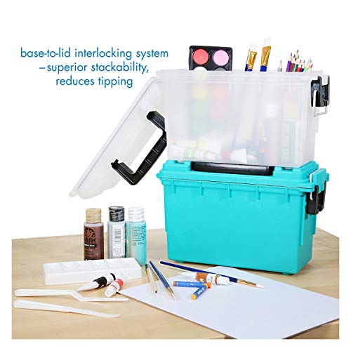 Logix 12535 Stackable Craft Storage Box with Handle, Locking Art Supply Box, Plastic Storage Containers with Lids, Craft Organizer Box, Frost