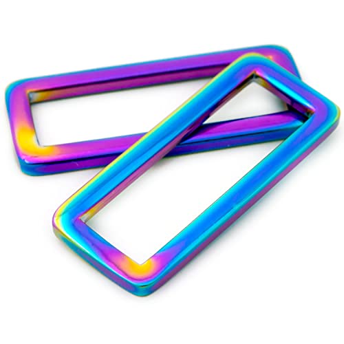 Rainbow Metal Flat Rectangle Rings Buckle, 4 PCS Webbing Strap Loops Adjuster Square Buckle (1 1/2")