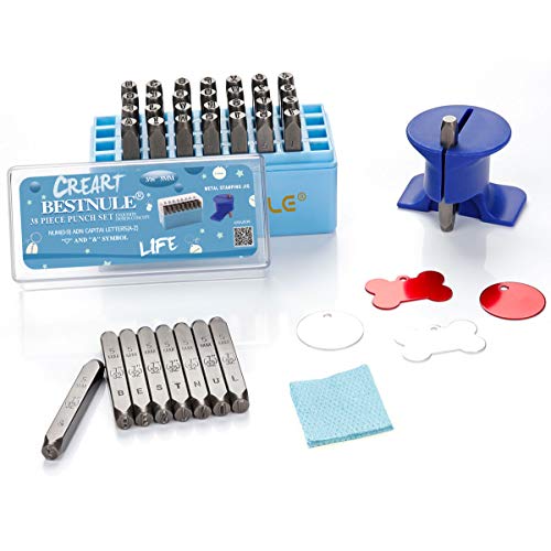 BESTNULE Metal Stamping Kit, Number and Letter Stamp Set (A-Z, 0-9 and"&","Love" Symbol), Industrial Grade Hardened Carbon Steel, Perfect for Imprinting Metal, Wood, Plastic, Leather(3/16", 5MM)