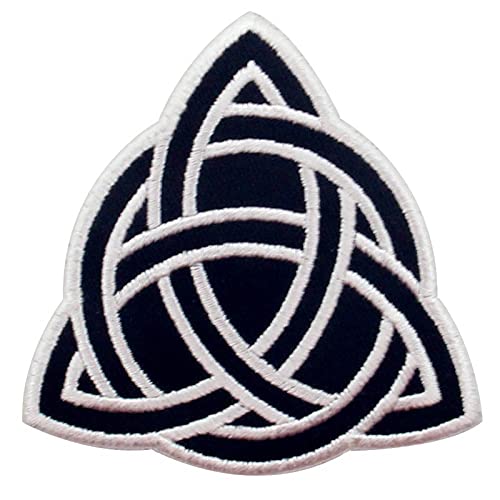 Triquetra Celtic Symbology Patch Embroidered Applique Iron On Sew On Emblem, White & Black