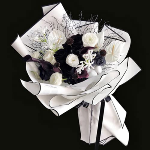 20 Sheets Black Penh Flower Wrapping Paper,Waterproof Florist Bouquet Paper,DIY Crafts,Single Colors 23 x 23 inch(Black Edge-White)
