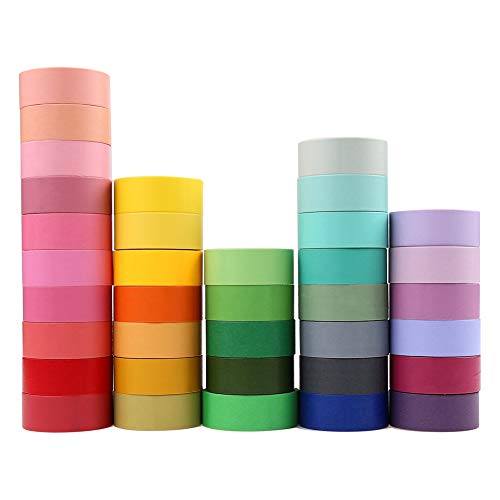 36 Roll Washi Tapes, Washi Masking Tapes Random Rainbow Color for DIY Journal Planners Scrapbooking Adhesive School Party Supplies