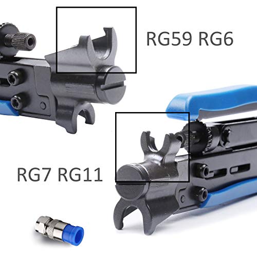 Coax Cable Crimper Kit, Yangoutool Coaxial Compression Tool, Adjustable RG6 RG11 RG59 75-5 75-7 Coaxial Cable Stripper