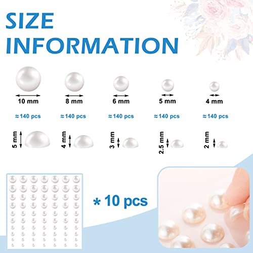 Outus Hair Pearl Stickers on Face Self-Adhesive Hair Gems Accessories Pearls Sticker Sheets for Wedding Bride Crafts Flat Back Pearl Assorted Size, 700 Pieces