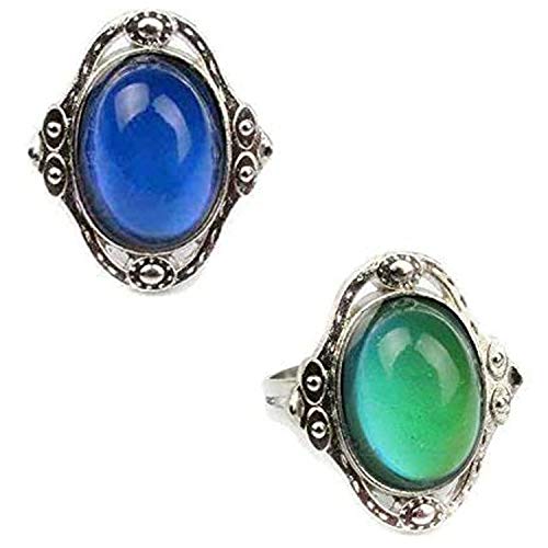 Carykon 2 PCS Oval Mood Ring Retro Style Adjustable Finger Ring for Lovers Friends-One Size fits All