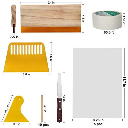 Colovis 23 Pcs Screen Printing Starter Kit, Include 3 Sizes Wood Silk Screen Printing Frame, Screen Printing Squeegees, Transparency Inkjet Film, Masking Tape and Ink Spatula for Screen Printing