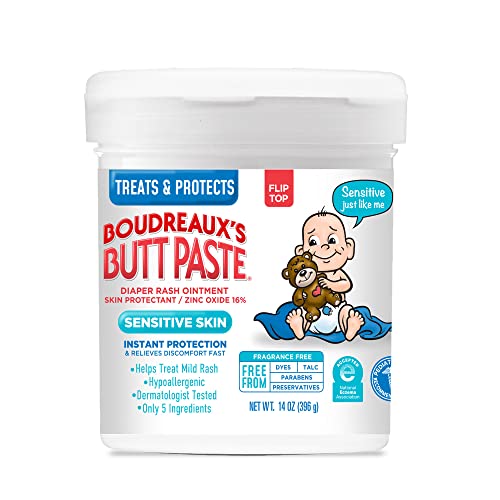 Boudreaux's Butt Paste for Sensitive Skin Diaper Rash Cream, Ointment for Baby, 14 oz Flip top Jar