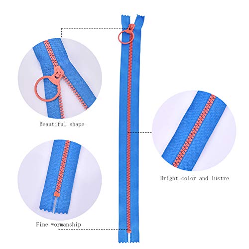 Hossom 20pcs 8inch Nylon Coil Zippers, Resin Zipper, Colourful Zippers with Lifting Ring Quoit, Sewing Zippers, Supplies Zippers for DIY Sewing Craft Tailor Bag Garment (10 Color)