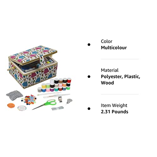 Large Sewing Box with Kit Accessories Sewing Basket Organizer with Supplies DIY Sewing Kits for Adults, Multicolour