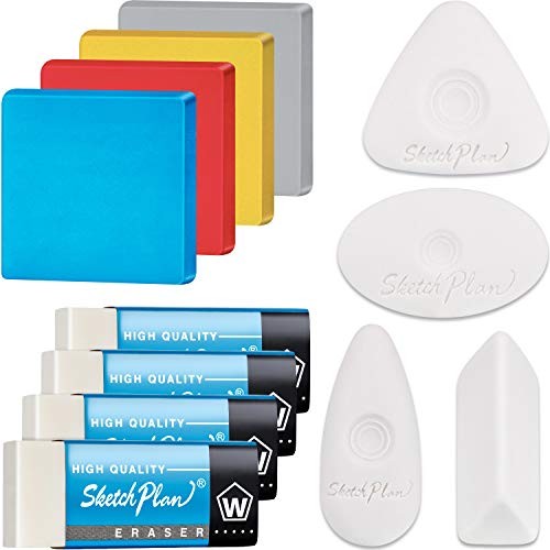 12 Pieces Drawing Art Eraser Set Different Shape Eraser Pencil Painting Erasers Easy Grip White Erasers Kneaded Moldable Erasers for Artist Drawing Writing Sketching