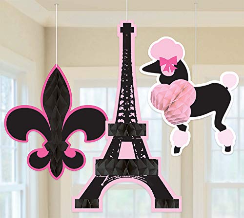 Day in Paris Honeycombs - (3 Pieces) - Vibrant & Elegant Hanging Party Decorations - Ideal for Romantic Celebrations & Parisian
