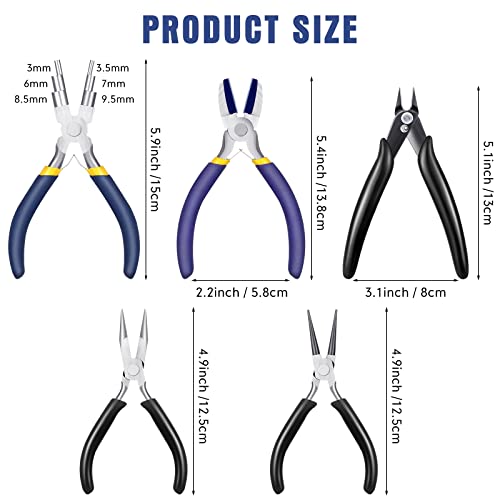 5 Pieces Jewelry Pliers Including 6 in 1 Bail Making Pliers Jewelry Bail Pliers Nylon Nose Pliers Needle Nose Pliers Round Nose Pliers Wire Cutter for DIY Jewelry Making Beading Repair Craft Supply