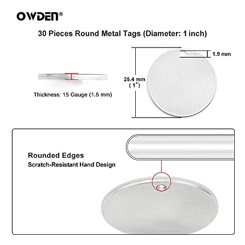 OWDEN Premium Metal Stamps Blanks,Circle 1 Inch,30Pack,Aluminum Round Metal Stmaping Blanks Tags, with a 1.9mm Hole, Thickness:1.5mm