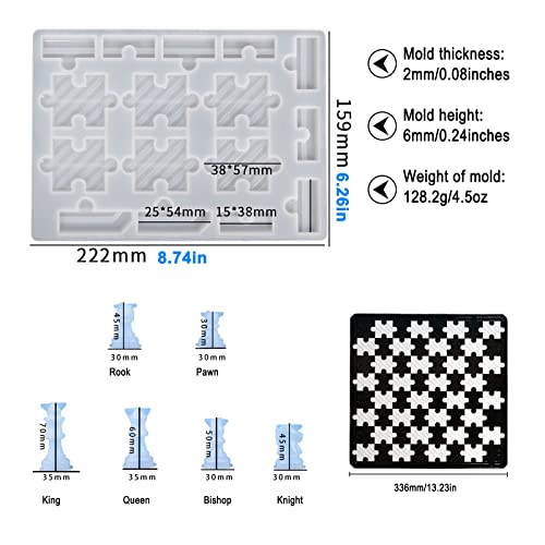 Chess Set Resin Mold for Making 13" Detachable Puzzle Chess Board丨3D Chess Crystal Epoxy Casting Silicone Molds, DIY Art Crafts Making Family Party Board Games and Home Decoration